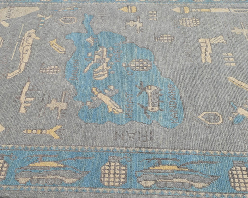 3x5 Gray Kuba Afghan Hand Knotted Wool Area Rug